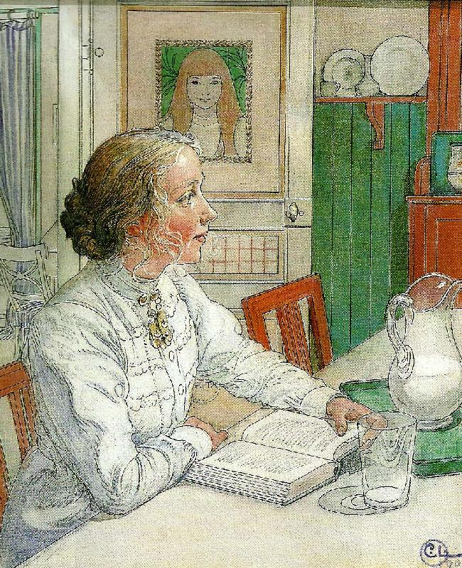 Carl Larsson min aldsta dotter- suzanne med mjolk och bok oil painting picture